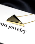 Vermeil gold side view of pyramidal pendant mirror effect fine minimalist bena jewelry