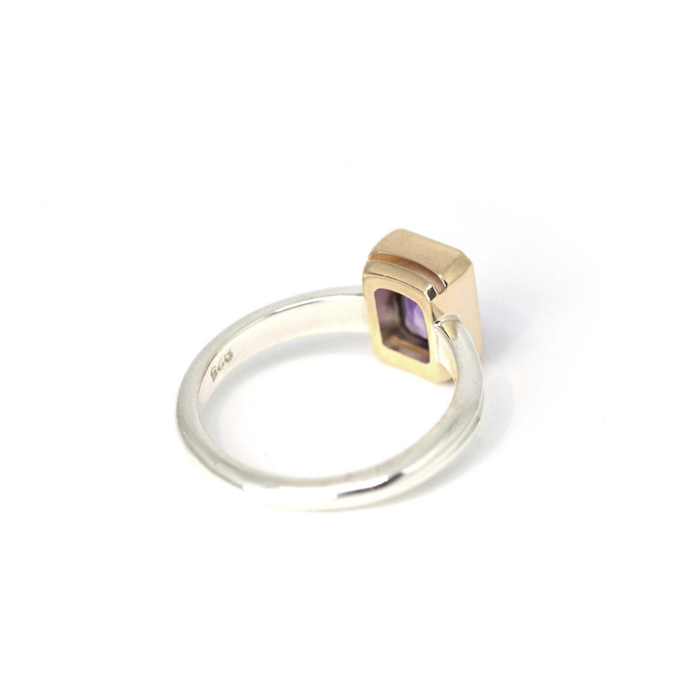 yellow gold and silver statement amethyst ring bena jewelry
