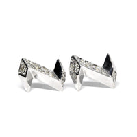 Electric shape stud earrings silver and diamond Edgy Collection Montreal Face View