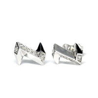 Electric shape stud earrings silver and diamond Edgy Collection Montreal