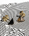 Natural light yellow gold and diamond stud earrings from Fancy Edgy Collection by Bena Jewelry Montreal made in Canada