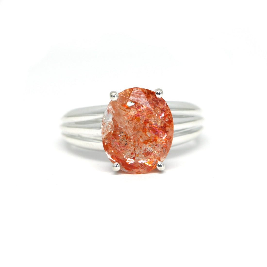 Front view of oval sunstone jewelry custom made jewelry gemstone montreal orange gems bold designer edgy jewelry canada jewelry designer