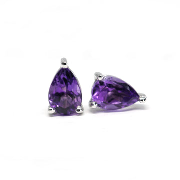 pear shape amethyst gemstone stud earrings montreal bena jewelry handmade minimalist gemstone earrings made in montreal purple small gemstone pear shape earrings small studs unisex gemstone jewelry montreal