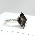 Front view of smoky quartz cocktail ring bena jewelry edgy gemstone jewelry montreal made in canada unisexe bold gemstone ring fancy dark brown gemstone ring silver ring