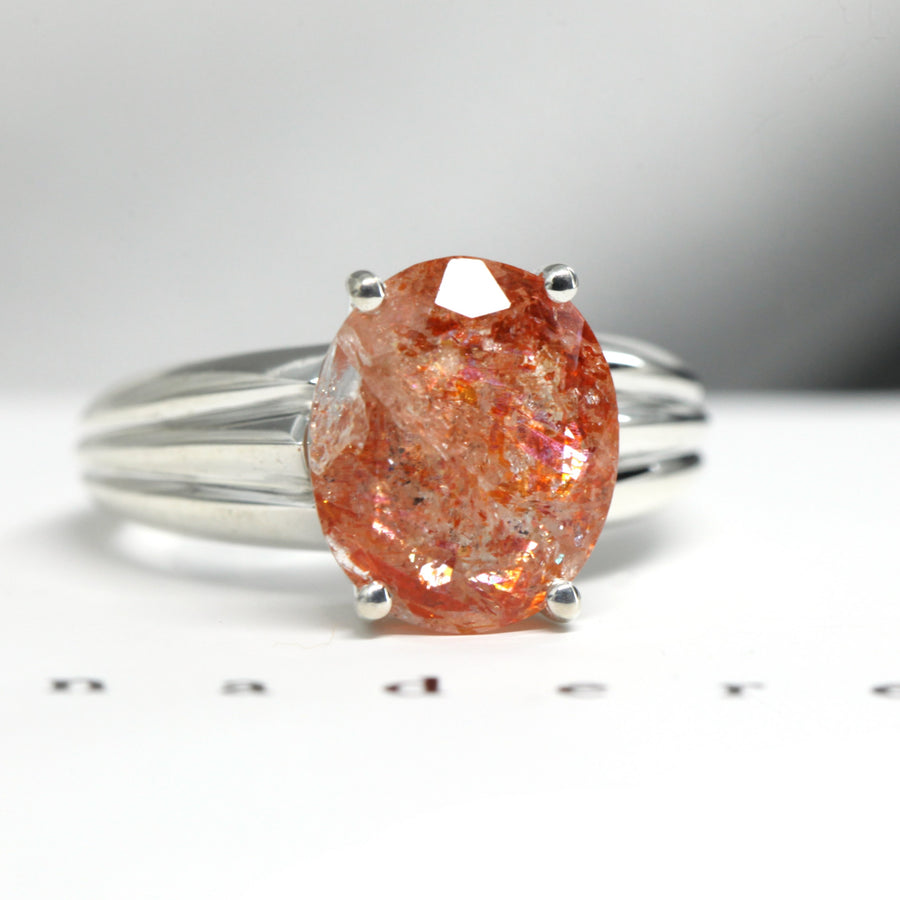Oval sunstone gemstone cocktail ring bena jewelry edgy fancy fine jewelry custom made in montreal color gemstone bold jewelry specialist montreal