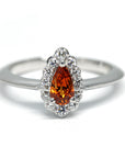 custom made color gemstone bridal engagement ring pear shape vivid orange spessartite garnet engagement ring montreal handmade little italy jewelry studio bena jewelry custom made orange garnet diamond ring