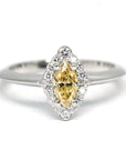 Marquise shape yellow diamond bena jewlery edgy fine jewelry montreal white small diamonds on the halo custom bridal specialist montreal little italy jewler white gold band custom made in montreal canada diamond broker little italy engagement ring montreal