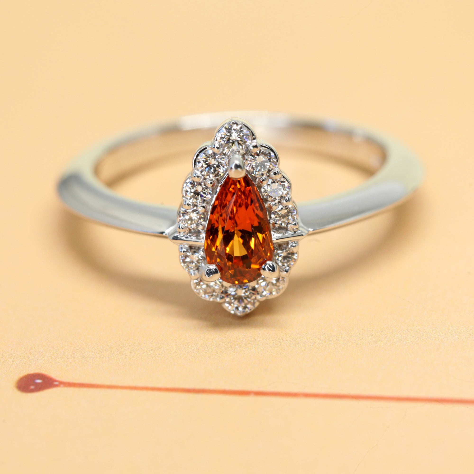 orange garnet diamond engagement ring spessartite garnet gemstone gold ring bena jewelry litte italy montreal jeweler diamond ring color gemstone custom made in montreal fine jewelry