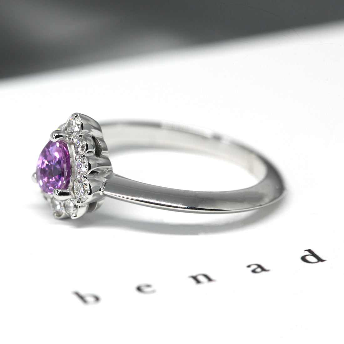 sharpe engagement ring purple sapphire pear shape gemstone bena jewelry montreal