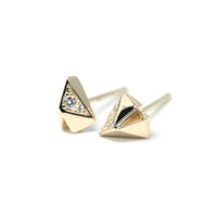 Yellow Gold Heart Shape Diamond Stud Earrings Bena Jewerly Made In Montreal Canada