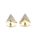 Yellow Gold Heart Shape Diamond Stud Earrings Bena Jewerly Made In Montreal Canada Front View