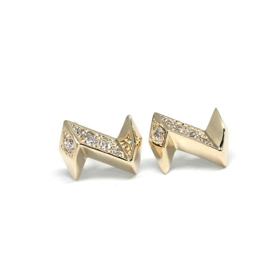 Yellow Gold Arrow Shape Stud Earrings Made in Montreal Bena Jewelry Front View