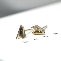 Front view of the Fancy Edgy Collection Yellow Gold and Diamond Earrings Stud Made In Montreal Canada