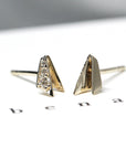Side view Fancy Edgy Yellow Gold and Diamond Stud Earrings Made in Montreal Canada by Bena Jewelry Designer