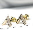Yellow Gold Arrow Shape Stud Earrings with Round Diamond Edgy Collection bena jewelry