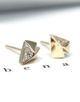 Made in Montreal Yellow Gold Stud Earrings with White Round Diamonds Bena Jewelry Made in Montreal Canada 