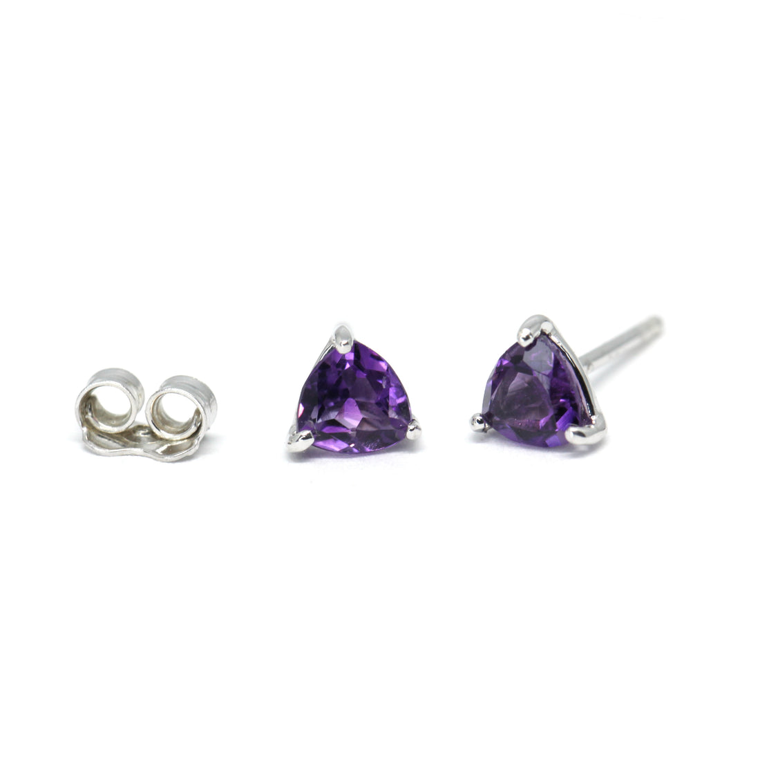 Purple Trillion Amethyst Stud Earrings