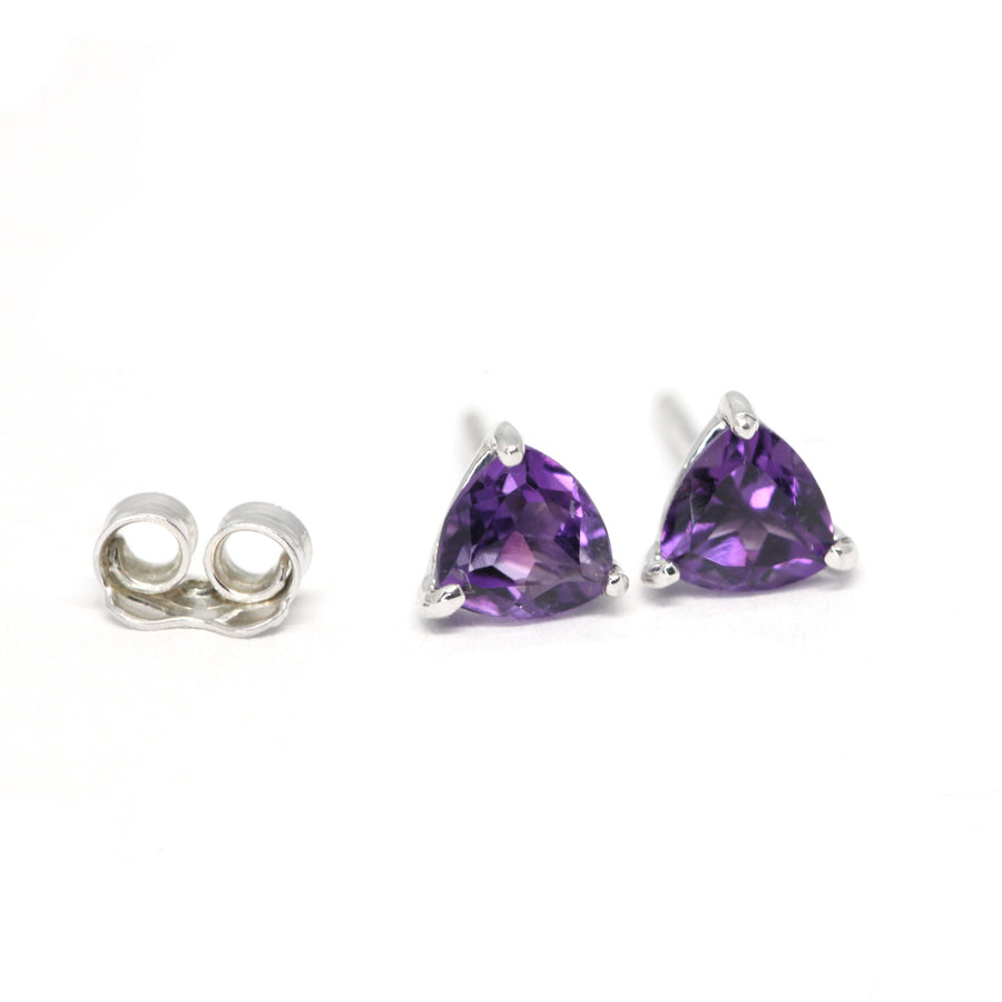 Purple Trillion Amethyst Stud Earrings