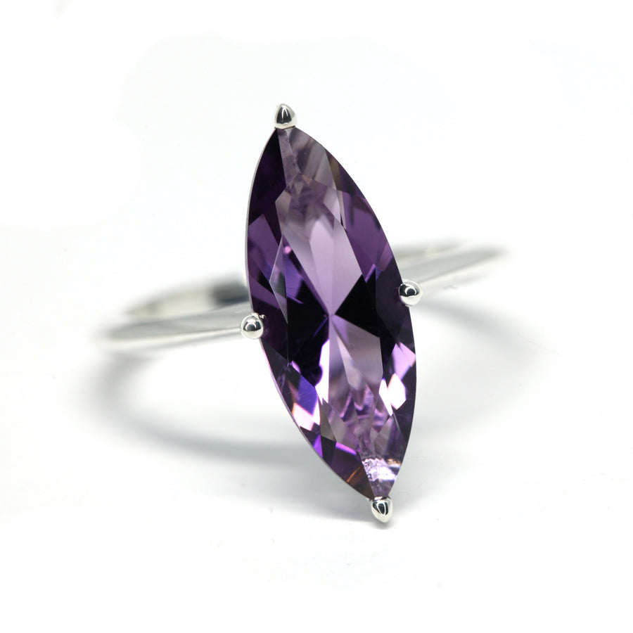 Marquise amethyst bena jewelry cocktail ring custom made ring natural color gemstone edgy style purple natural gemstone handmade in montreal canada jewelry designer