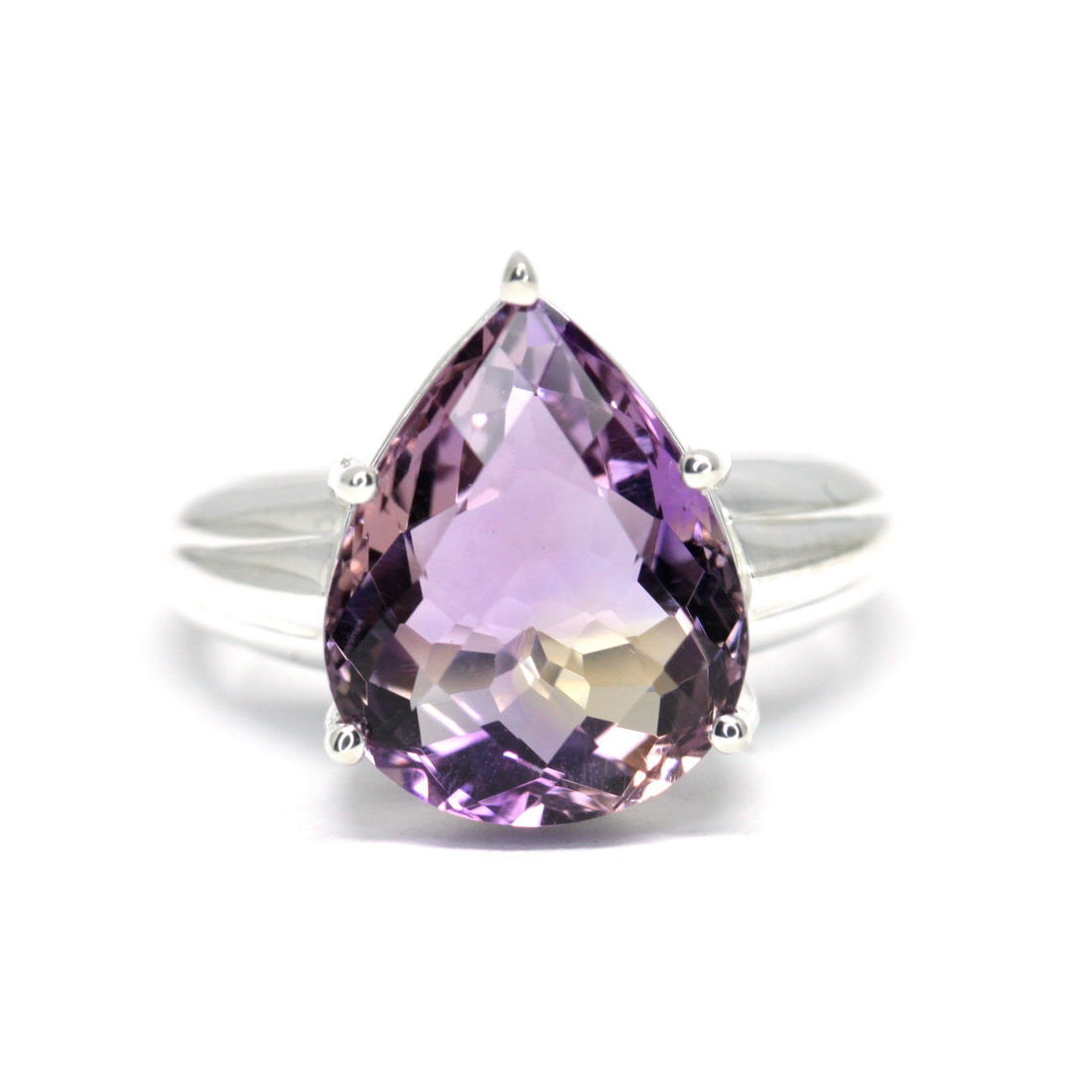 Ametrine cocktail ring bena jewelry fancy edgy fine jewelry made in montreal fine jewelry designer natural cocktail gemstone ring specialist large pear silver ring quartz gems