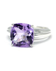 Side view of amethyst cocktail ring bena jewelry bold unisex cocktail ring custom made color gemstone fine jewelry designer montreal little italy jeweler