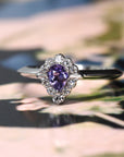 purple sapphire pear shape engagement ring bena jewelry montreal little italy jeweler diamond halo bridal jewelry montreal bena jewelry custom color gemstone fine jewelry specialist montreal handmade fine jewelry
