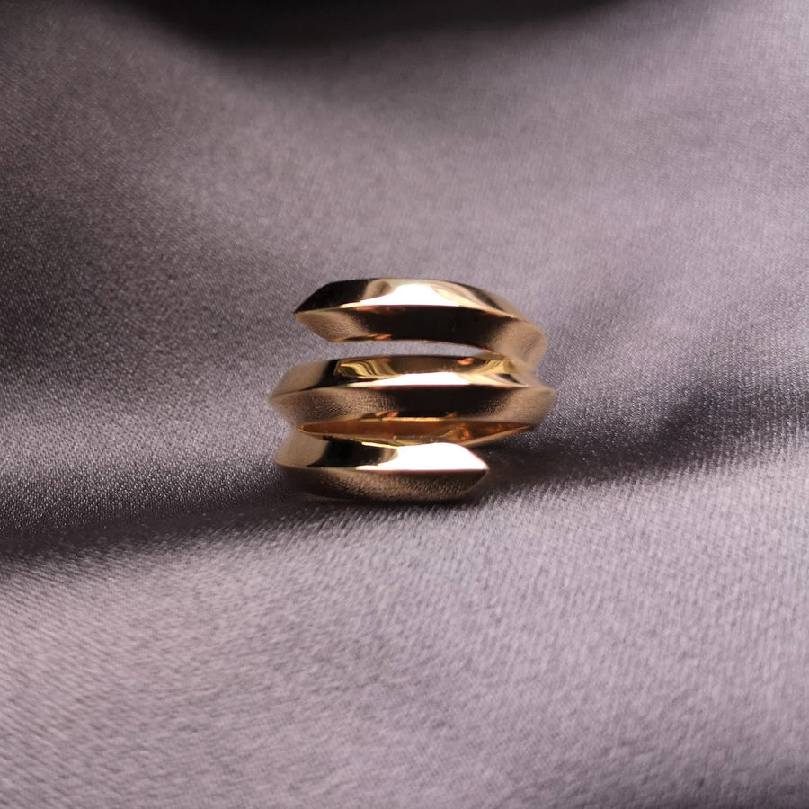 Vermeil gold edgy bold ring unisex jewelry design montreal fine jewelry designer silver gold plated fashion unisex ring handmade in montreal
