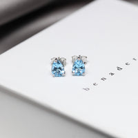 Topaz gemstone stud earrings pear shape blue gemstone natural small minimalist jewelry earrings local handmade in montreal sky blue gems drop shape montreal made in canada