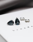 Blue topaz earrings pear shape minimalist studs gemstone earrings edgy minimlaist unisex jewelry monteal small blue pear shape earrings