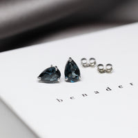 Blue topaz earrings pear shape minimalist studs gemstone earrings edgy minimlaist unisex jewelry monteal small blue pear shape earrings