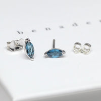 Marquise shape london blue topaz gemstone stud earrings edgy minimalist jewelry designer montreal simple color gems earrings specialist