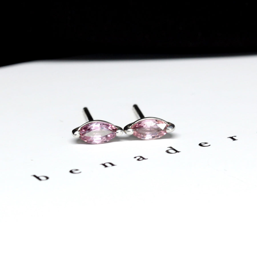 Pink sapphire gemstone stud earrings bena jewelry montreal color gemstone bridal jewelry small pink marquise shape gemstone studs minimaliste color gems earrings