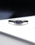 Front view of Marquise Shape Spinel Purple Gemstone Bridal Ring Custom Made in Montreal Edgy Style Bena Jewelry Montreal Made in Canada Color Gemstone Jewelry