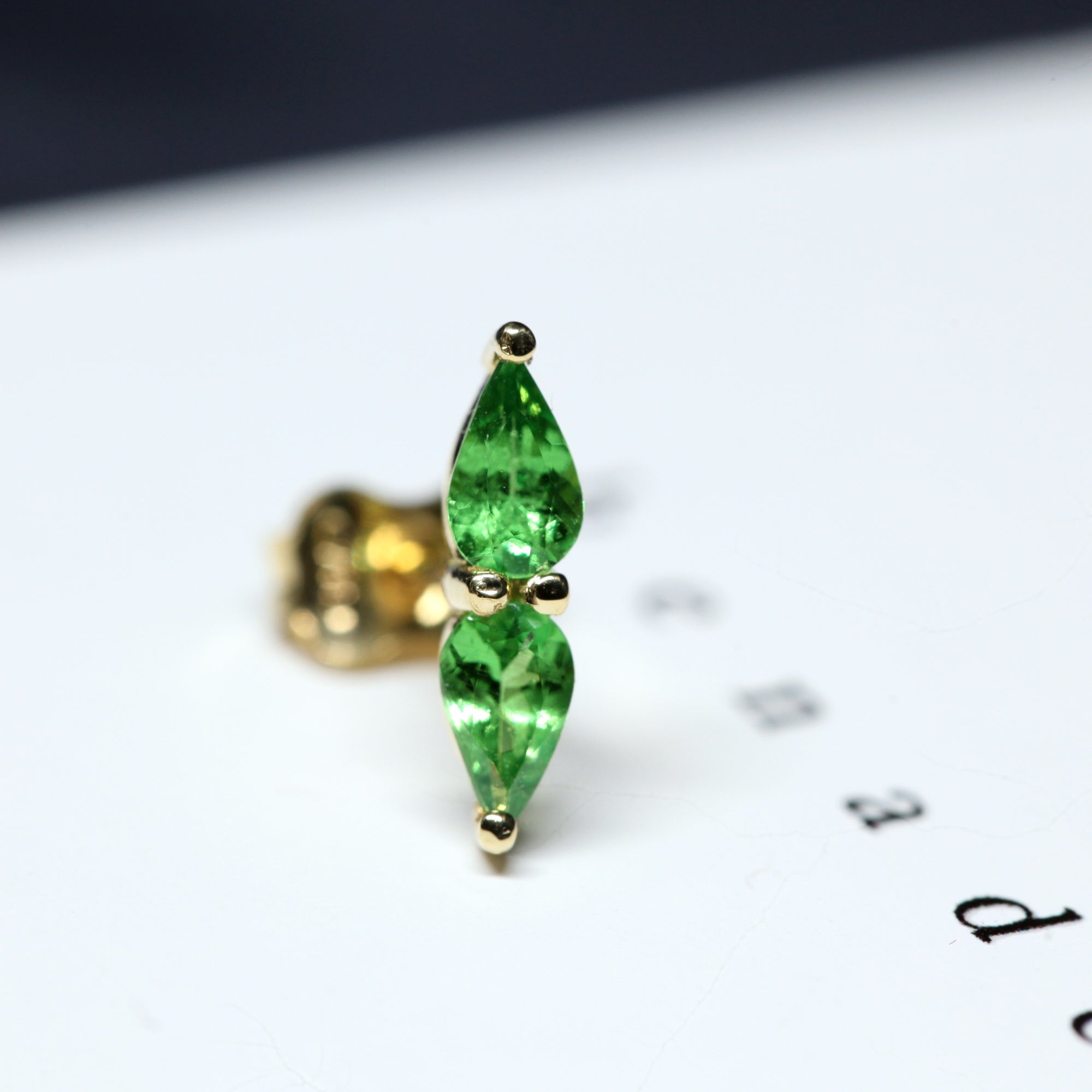 Tsavorite garnet gemstone pear cut stud earrings 18 kt yellow gold