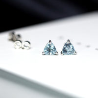 Gemstone Stud Earrings Sterling Silver Trillion Cut Blue Topaz