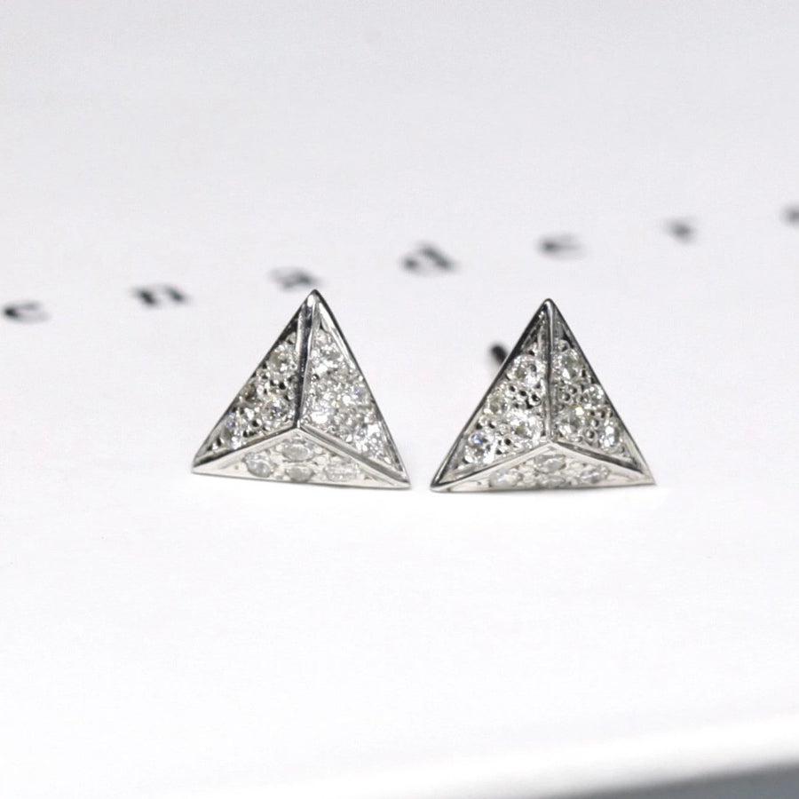 Pyramidal Bena Jewelry White Gold and Diamond Jewelry Made in Montreal Canada little italy jewelry gallery diamond studs custom made diamond jewelry montreal unisex edgy fine jewelry handamde in montreal