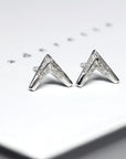 White gold round diamond earrings arrow shape Bena Jewelry fine jewelry made in Montreal Canada