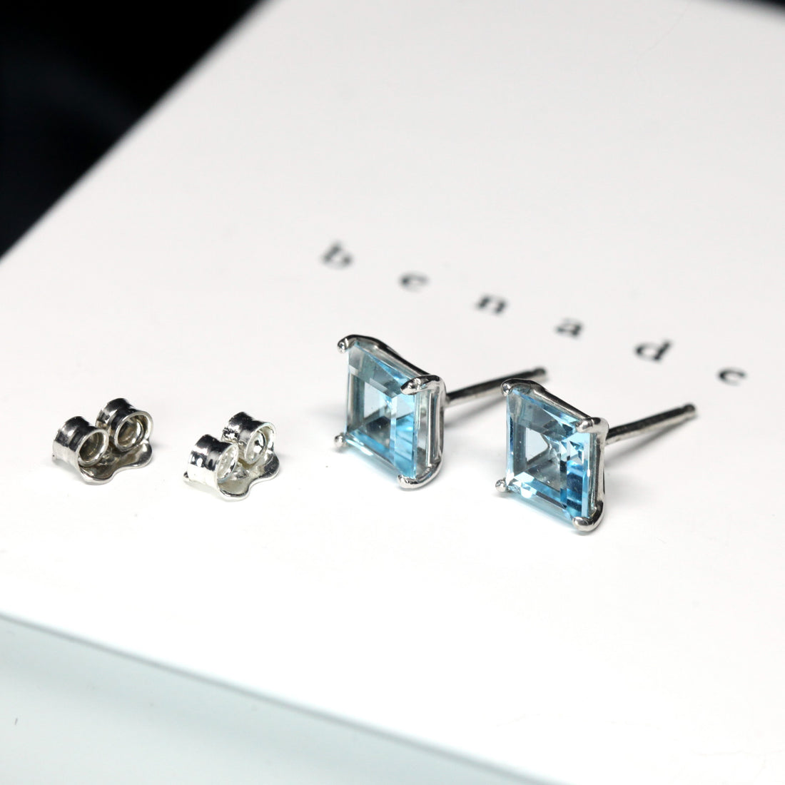 Bena Jewelry Montreal silver stud earrings bena jewelry sky blue topaz earrings bena jewelry montreal made in canada fine jewelry designer small minimalist unisexe color gems earrings little italy jewelry