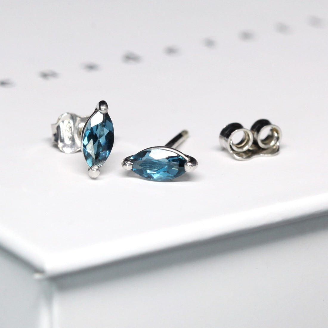 Marquise London blue topaz stud earrings bena jewelry montreal made in canada simple unisexe color gems jewelry design handmade in canada
