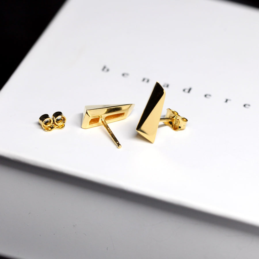 Back view of vermeil gold stud earrings bena jewelry from Edgy Collection Gold Vermeil Jewels Earrings Made in Canada