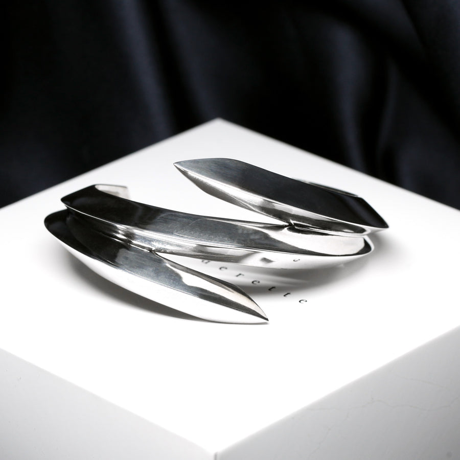 top view of edgy silver bracelet montreal made edgy bena jewelry montreal fine jewelry designer edgy cocktail silver bracelet