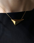 Women wearing vermeil pendant pyramidal silver yellow gold plated jewelry montreal made Edgy Collection