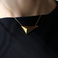 Women wearing vermeil pendant pyramidal silver yellow gold plated jewelry montreal made Edgy Collection