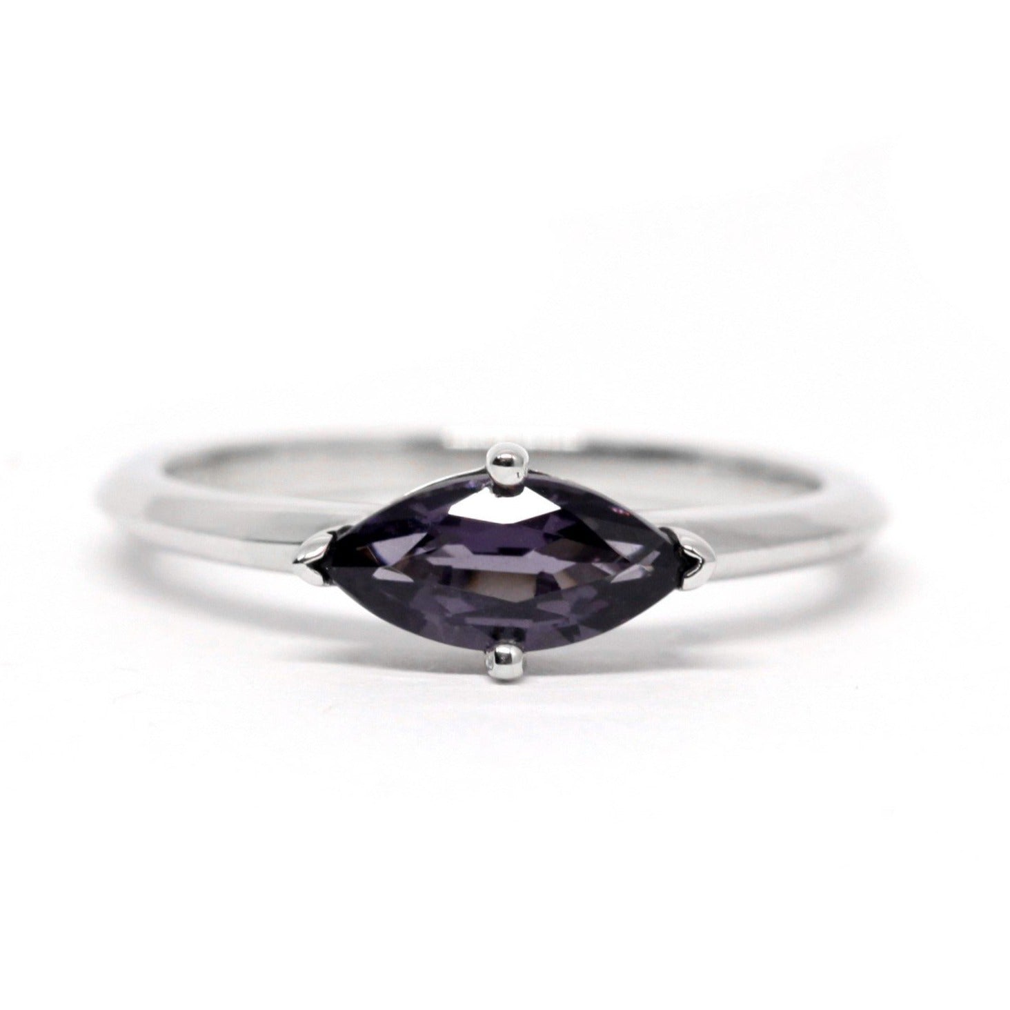 Marquise Shape Spinel Purple Bena Jewelry Custom Made Color Gemstone Ring Bridal Engagement Color Gemstone Montreal Made in Canada White Gold Ring Edgy Style