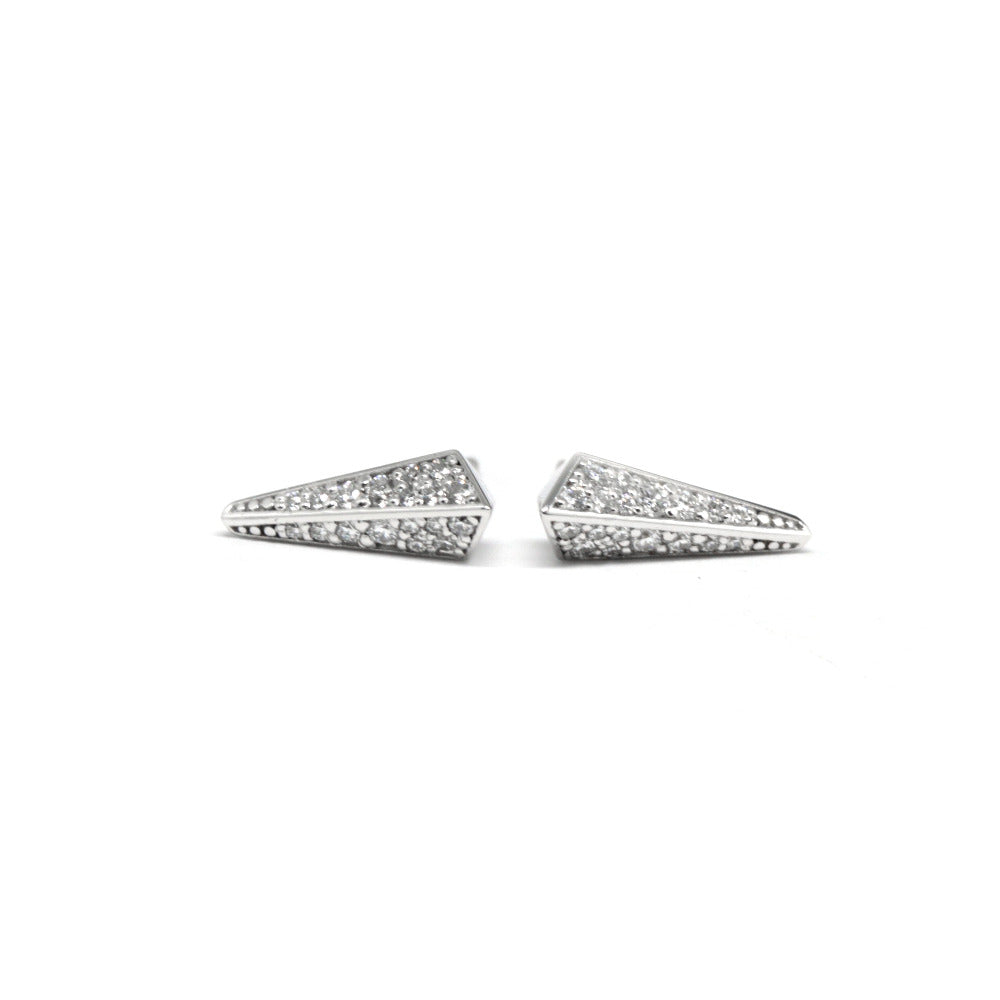 Front view Pike stud earrings white gold small round diamonds Fancy Edgy collection by Bena Jewelry Designer Fine Jewelry Made in Montreal Canada