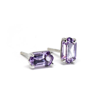 Stud Earrings Amethyst Baguette