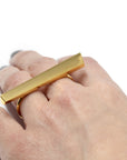 Edgy collection Girl wearing double finger statement ring fine jewelry made in montreal canada silver yellow gold plated bena jewelry