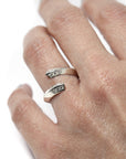 Girl wearing the simple ring silver and small round diamonds Spin Collection by Bena Jewelry Montreal Made in Canada