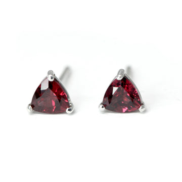 Red garnet gemstone stud earrings montreal bena jewelry custom made color gemstone jewelry little italy montreal rhodolite garnet trillion shape minimalist earrings stud
