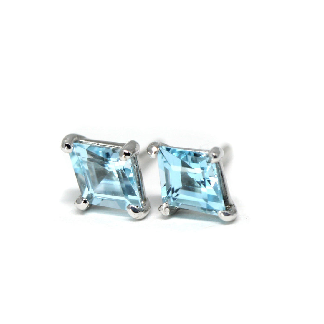 Suiss blue topaz lozenge stud earrings bena jewelry silver earrings handmade in montreal fine jewelry canada designer